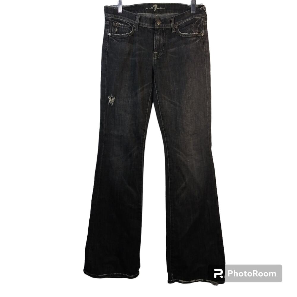 7 For all Mankind Black Distressed Faded Flare Leg Jeans Size 28